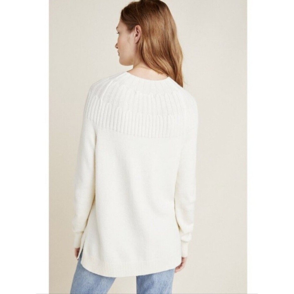 Anthropologie Mock Neck Welford Pullover Sweater Long Sleeve Ivory Small - Picture 5 of 9